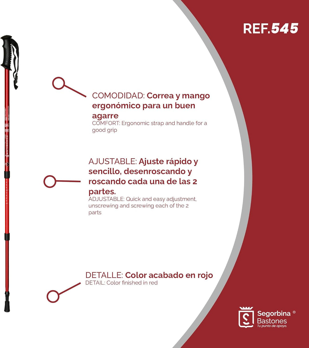 Ausziehbarer Trekkingstock aus Aluminium für Aufsätze, Farbe Rot (545)
