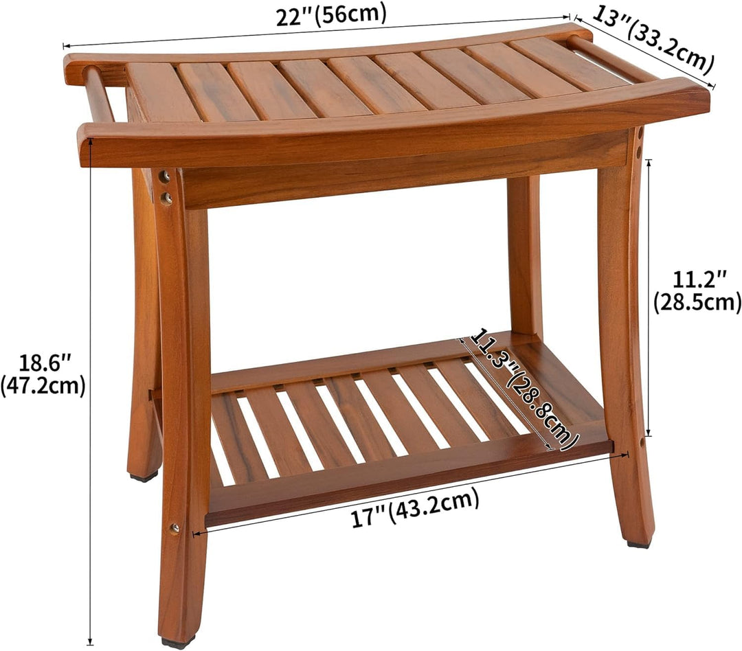 Utoplike Teak Dusche Sitz mit Griffen, tragbare hölzerne Spa Badehocker mit Lagerung Handtuch Regal,