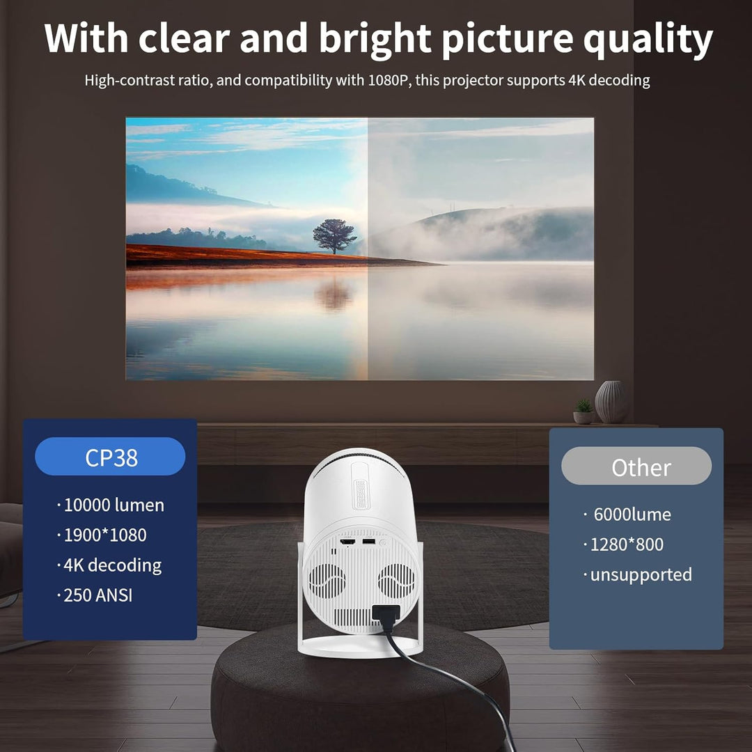 Beamer,Mini Projektor mit WiFi und Bluetooth 4K CWOWDEFU,270°Verstellbarer Ständer,Outdoor Portable