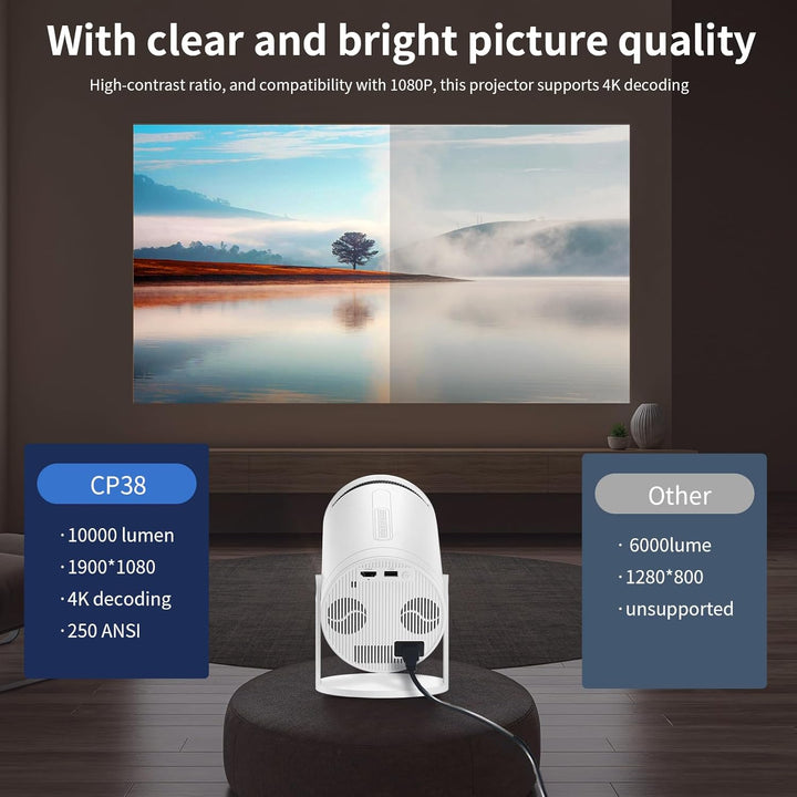 Beamer,Mini Projektor mit WiFi und Bluetooth 4K CWOWDEFU,270°Verstellbarer Ständer,Outdoor Portable