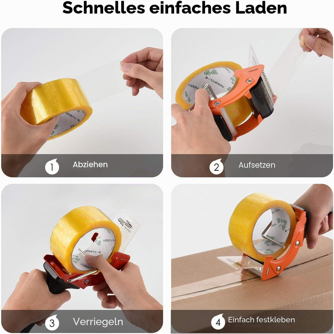 Packetband Handabroller mit Bremse Metallgehäuse Schnell Reload Klebebandabroller, Paketklebeband Pa
