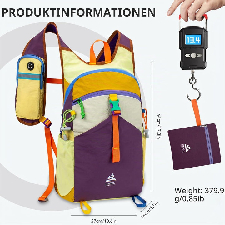 15L Wanderrucksack Kleiner Leichter Faltbarer Daypack Tagesrucksack für Wandern Reisen Camping Fahrr