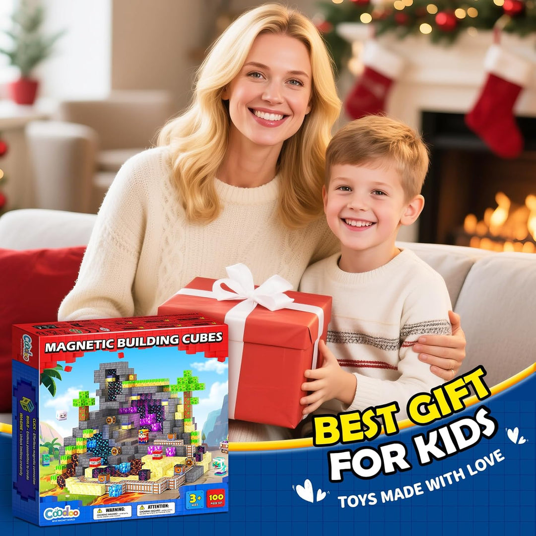 Coodoo Magnetische Bausteine - Baue Mine Magnet Welt für Kinder 4-8, Magnetische Fliesen Outdoor STE