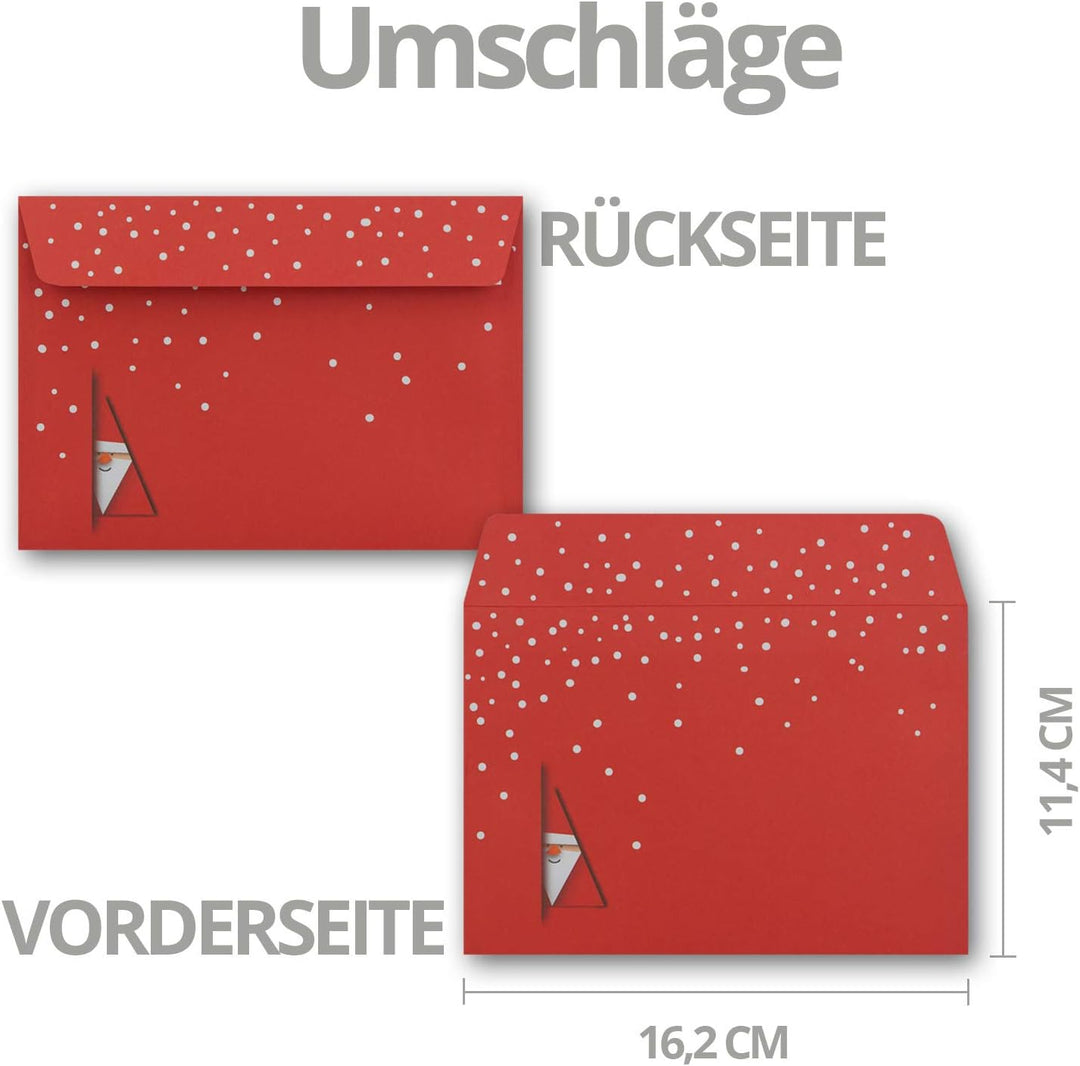 NEUSER PAPIER 100x Weihnachtskarten-Set DIN A6 mit rotem Weihnachtsmann Motiv - Faltkarten mit passe