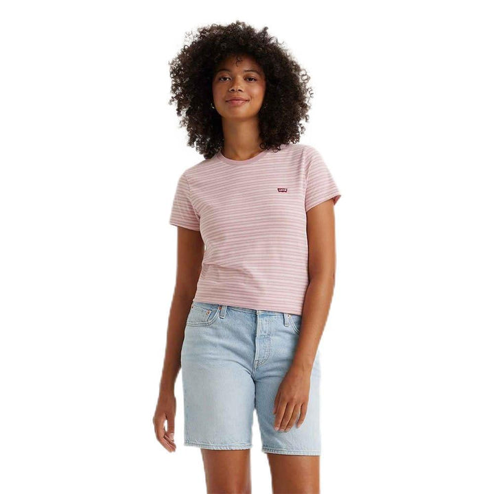 Levi's Damen The Perfect Tee T-Shirt, Striped Chesthit Logo XXS Tea Stripe Keepsake Lilac, XXS Tea S