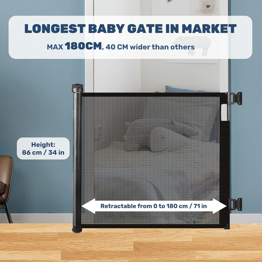 HollyHOME Treppenschutzgitter Ausziehbar 0-180cm, Extra Breit Babygitter, Einhandbedienung, Türschut