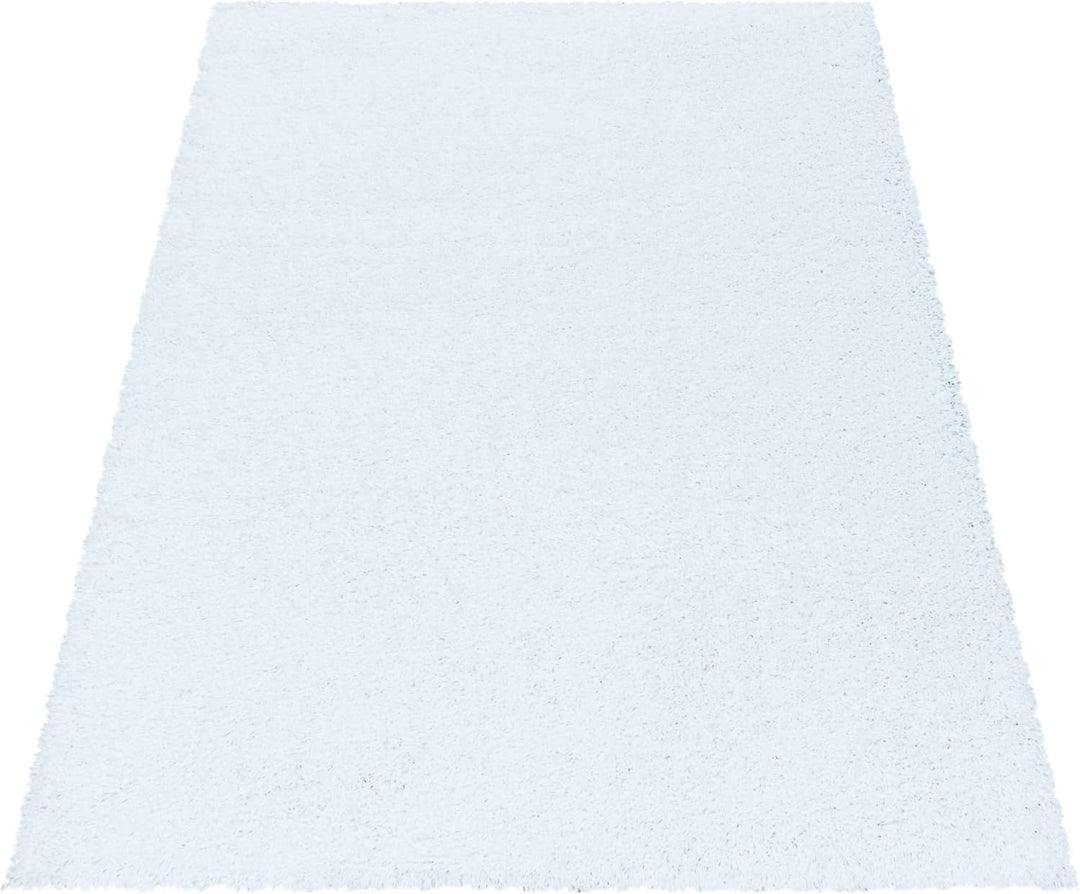 HomebyHome Shaggy Teppich Wohnzimmer Flauschiger Teppich Läufer Flur 80x250 cm Weiss Einfarbig - Hoc