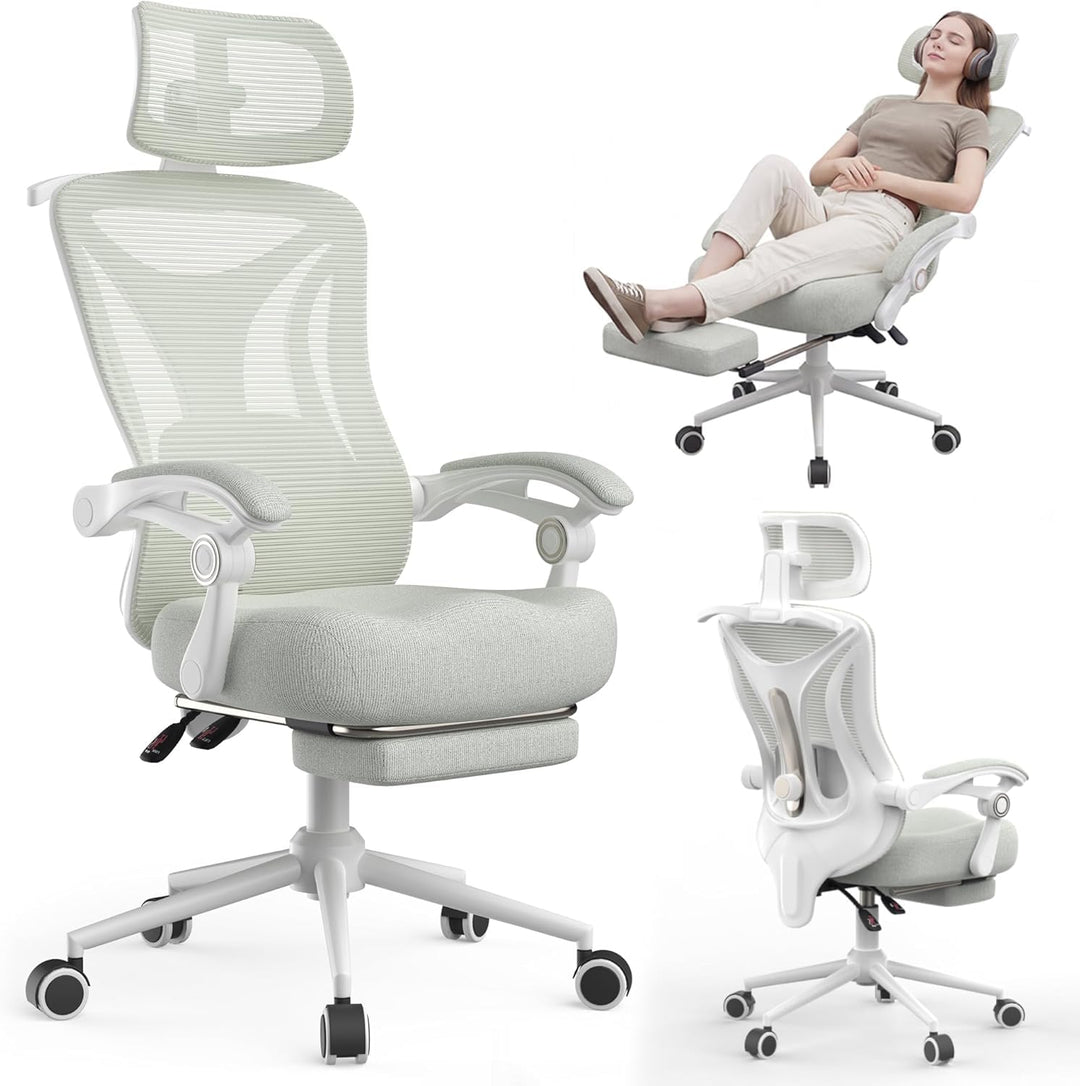CYKOV Ergonomischer Bürostuhl mit Fussstütze, Büro Stuhl & Gaming Stuhl 150 kg+, 90-160° Verstellbar