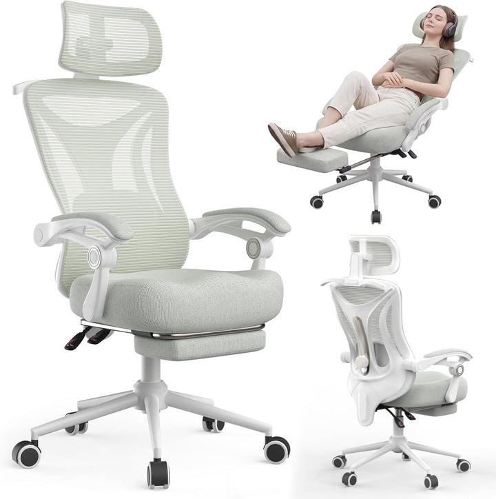 CYKOV Ergonomischer Bürostuhl mit Fussstütze, Büro Stuhl & Gaming Stuhl 150 kg+, 90-160° Verstellbar