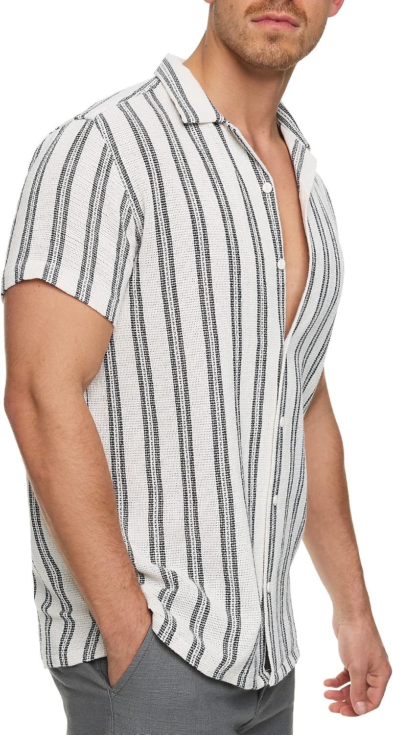 Indicode Herren INCosby Kurzarmhemd mit Button-Down-Kragen | Herrenhemd gestreift Kurzarm Hemd XXL D