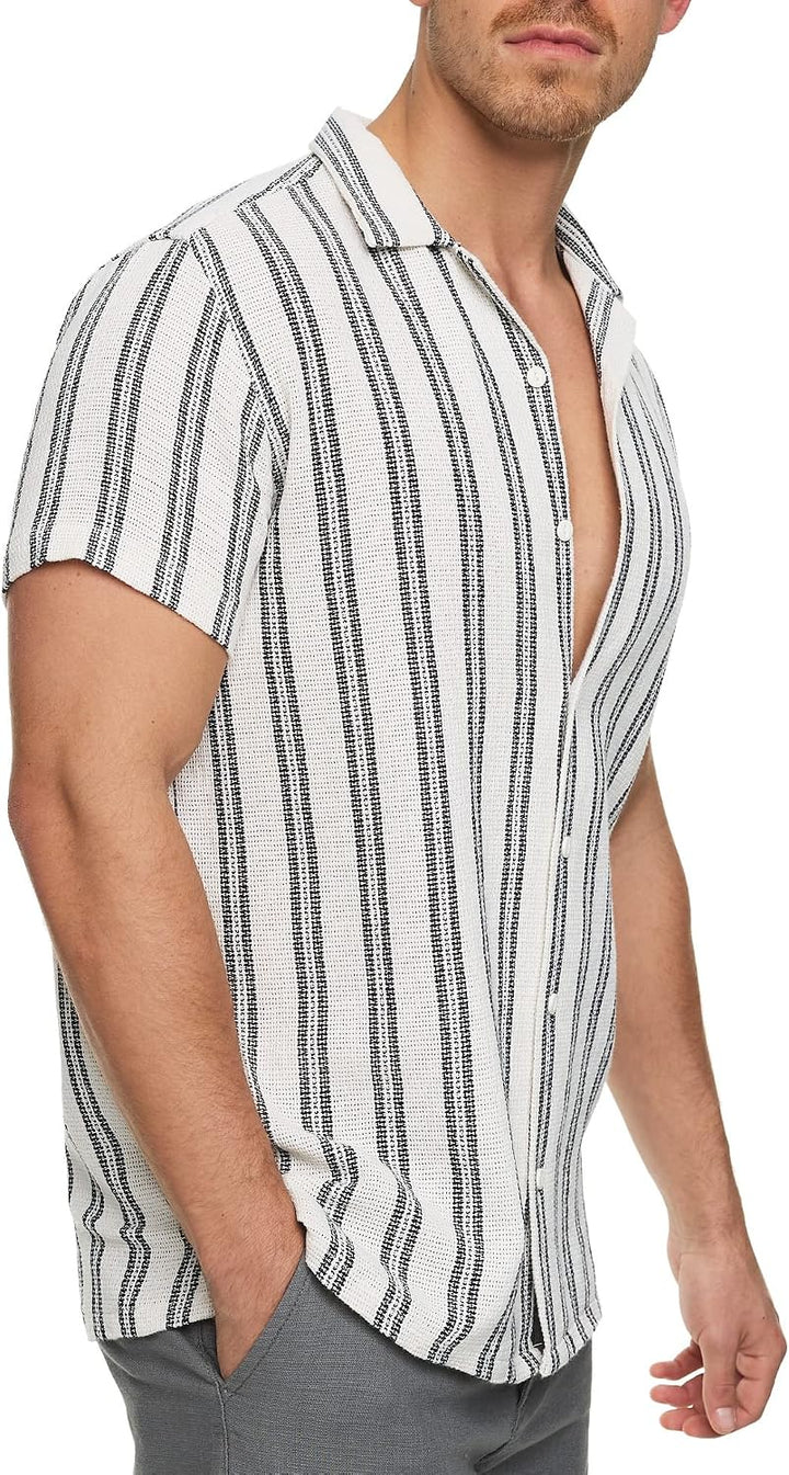 Indicode Herren INCosby Kurzarmhemd mit Button-Down-Kragen | Herrenhemd gestreift Kurzarm Hemd L Dk