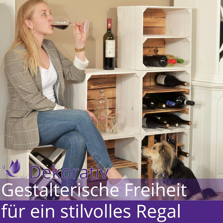 3 Set Weinregal Wino aus Holz - Greta Geflammt 2X Regal Holzkiste 3 2x Geflammt Regal, 3 2x Geflammt