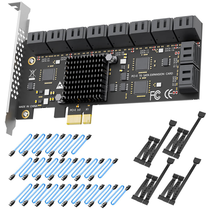 glotrends PCIe SATA Adapterkarte mit 20 Port SATA III 6Gbps (inklusive SATA Kabel und 15PIN SATA Spl