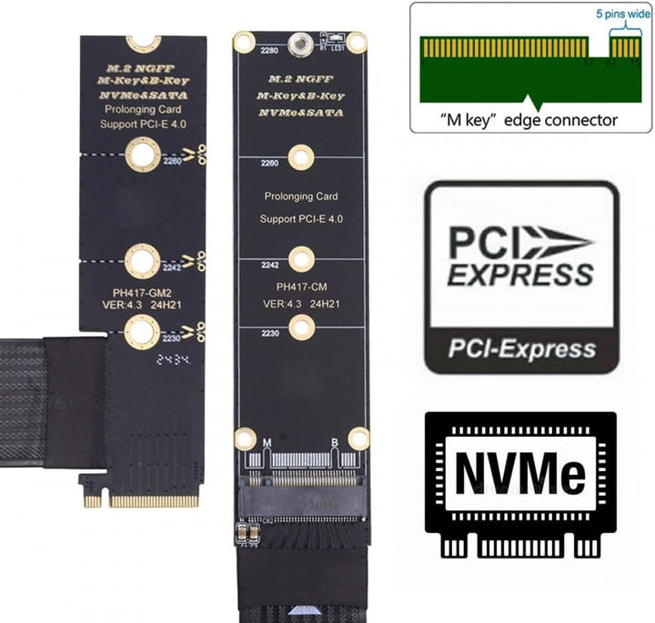 CY Adapter NGFF M-Key NVME Male to Female Extension PCI Express Cable 30cm Right Angled Type 90 Degr