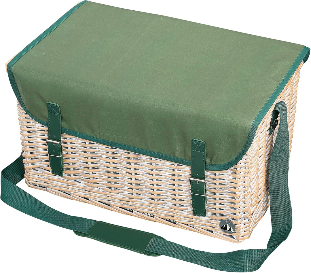 cilio Picknick-Korb Ponza, Für 4 Personen, Geflochtener Korb aus Weide, Deckel aus Bambus als Tisch