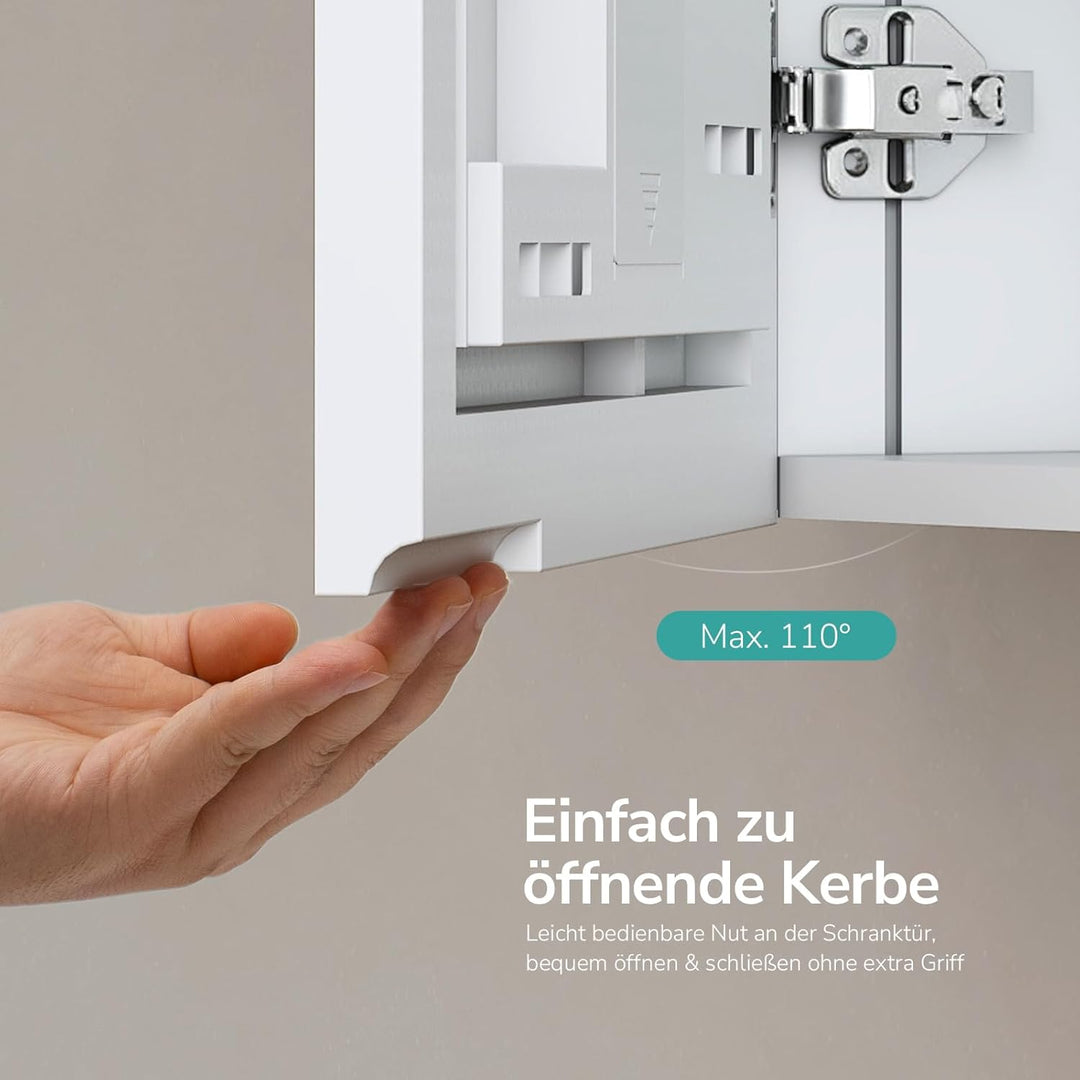 EMKE Spiegelschrank Bad 60×65×14,5 cm aus Aluminium, Weiss Matt, Doppeltür mit Aufbewahrung, 2 verst