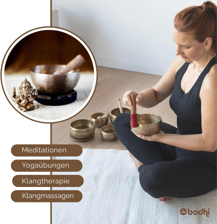 Bodhi Tibetische Klangschale Ø 30 cm | Handgefertigtes Klangschalen Set inkl. Kissen & Klöppel | Sin