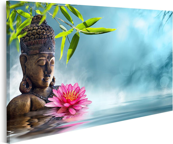 islandburner Bild auf Leinwand Buddha Meditation Asiatisch Bambus Spa Bilder Wandbilder Poster 80x40