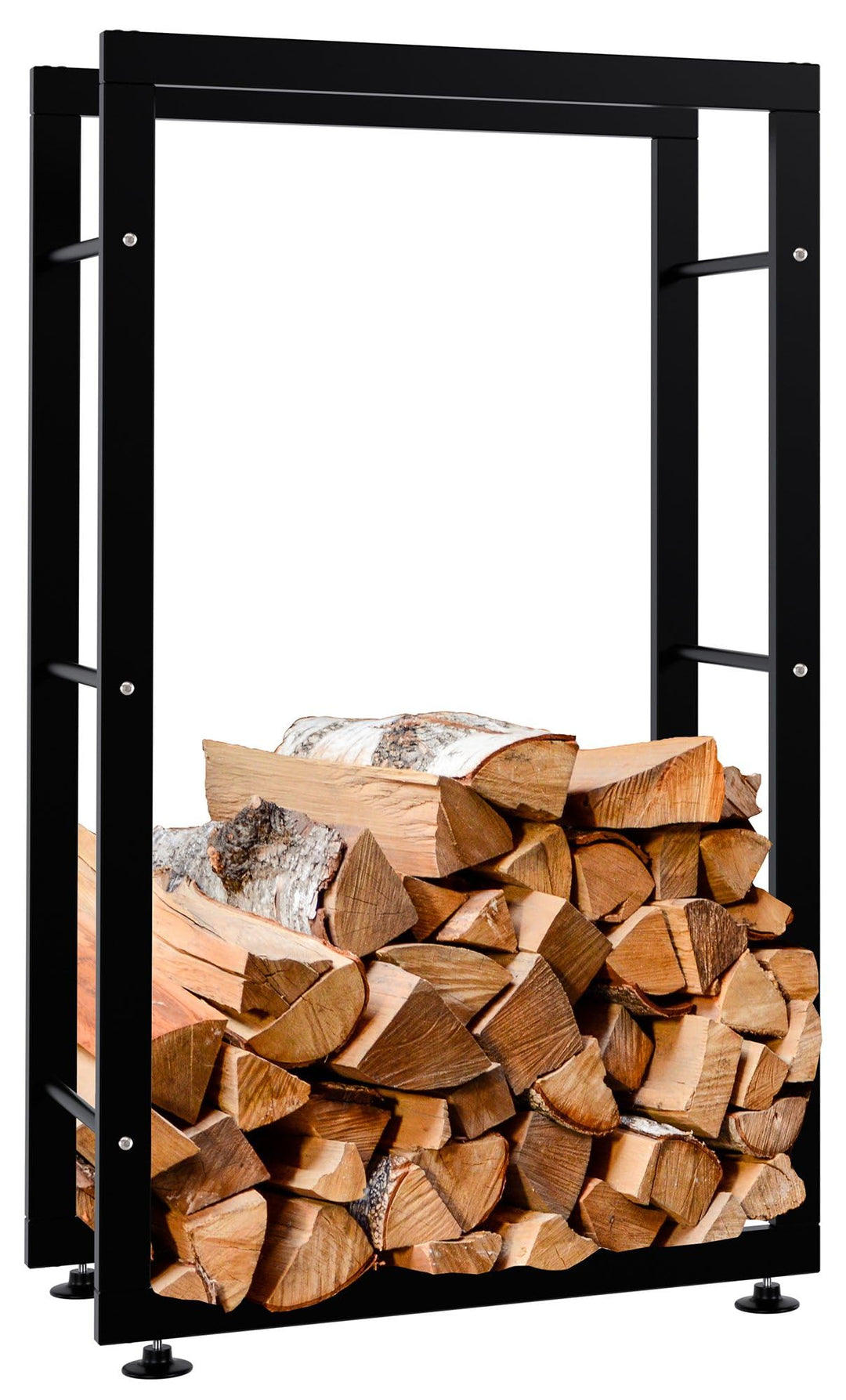CLP Kaminholzständer Keri V2 I Aus Schwarzem Metall I Kaminholzregal Mit Bodenschonern I Stapelhilfe