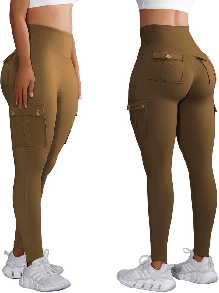 Nuofengkudu Damen High Waist Sporthose Leggings mit Taschen XS Y-kamel, XS Y-kamel