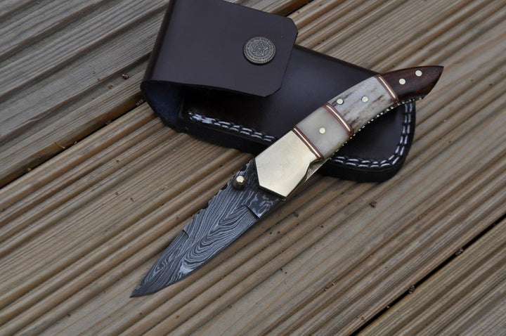 Perkin Knives Taschenmesser/Camping-Werkzeug, Damastklinge, handgemacht