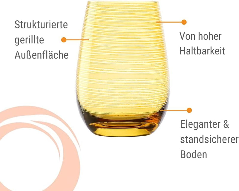 Stölzle Lausitz Gläser TWISTER 465 ml Bernstein I Trinkgläser 6er Set I Gläser-Set spülmaschinenfest