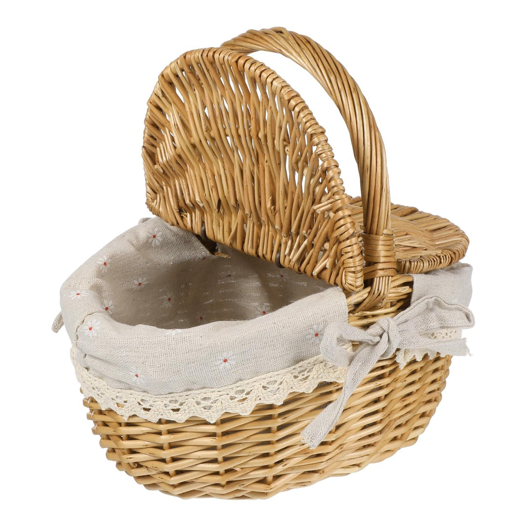 Abaodam Ovaler Weidenkorb mit Deckel Vielseitiger Aufbewahrungskorb für Obst Brot und Gemüse für und