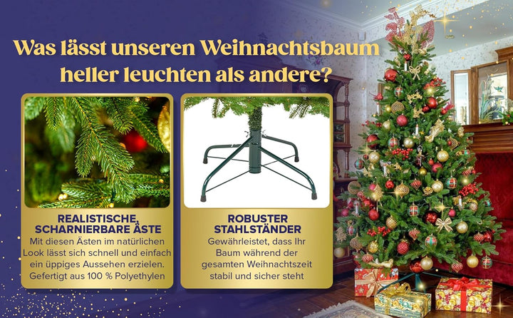 EveXmas- Adele Grün- 185 cm- 100% Spritzguss - Künstlicher Weihnachtsbaum wie EIN echter - Tannenzwe
