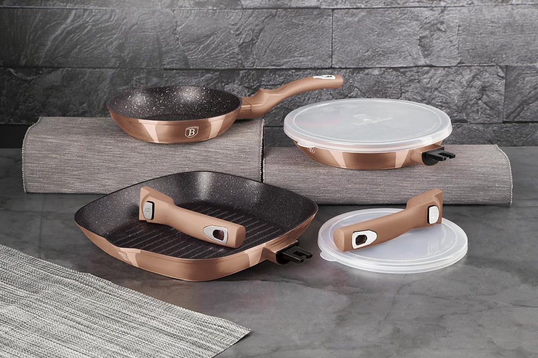 Berlinger Haus BH/7038 Bratpfannen-Set mit abnehmbarem Griff, Metallic Line Rose Gold Edition 5-teil
