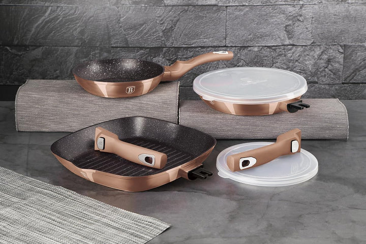 Berlinger Haus BH/7038 Bratpfannen-Set mit abnehmbarem Griff, Metallic Line Rose Gold Edition 5-teil