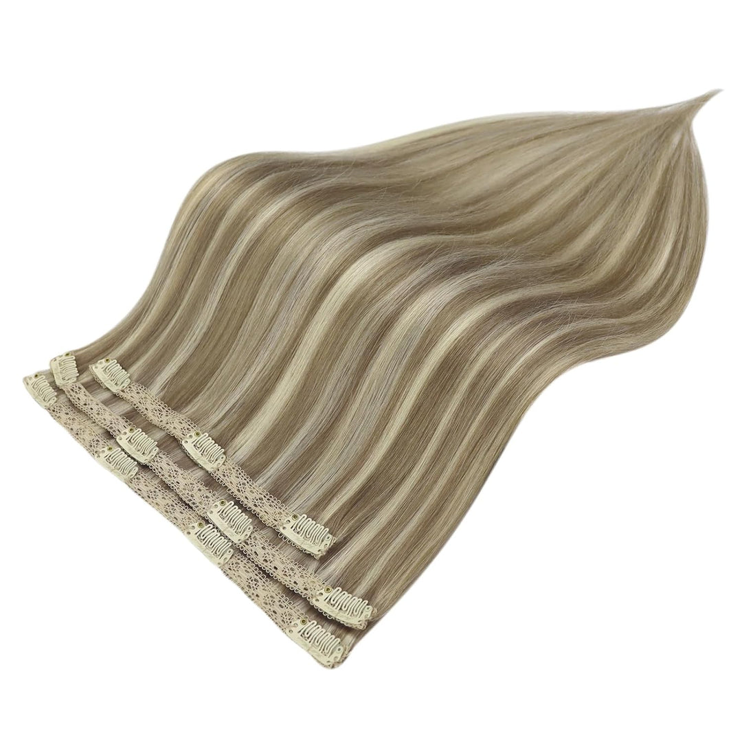 Fshine Clip Extensions Echthaar Günstig, 25cm 3 Stücke 50g Echthaar Extensions Clip in Aschbraun Hig