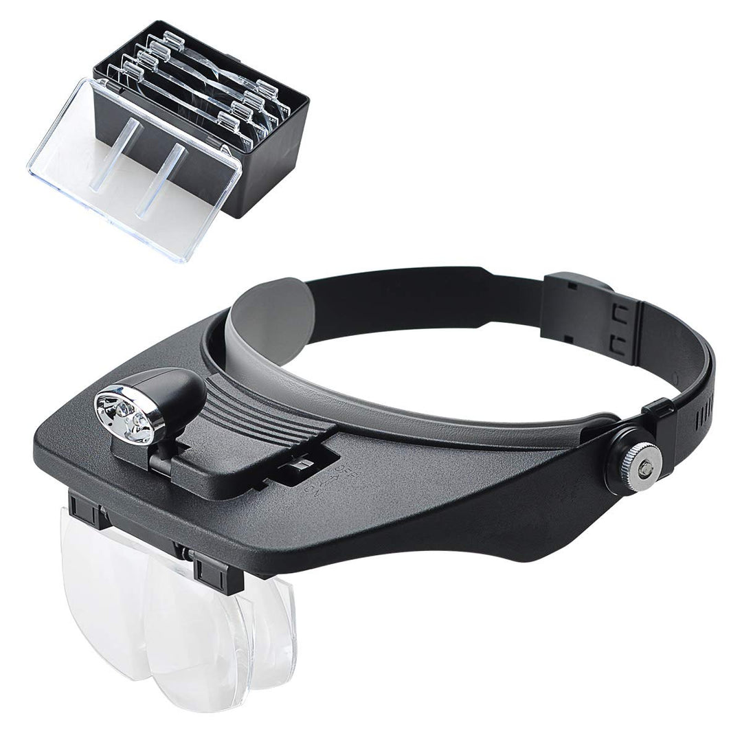 Stirnbandlupe mit 2 LED-Leuchten, Freisprech-Headset Lupenkopf-Lupen mit 4 abnehmbaren Linsen zum Le