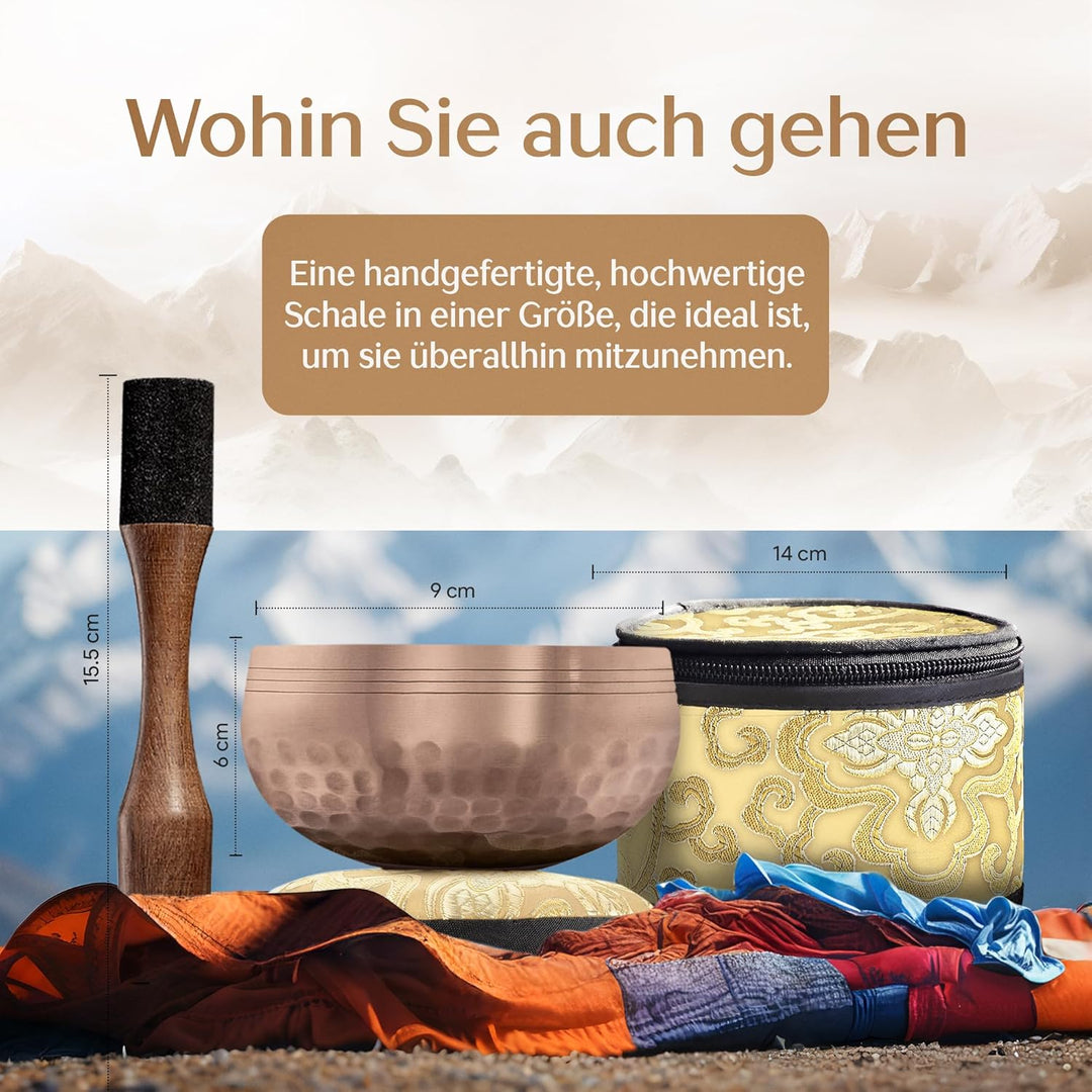 Tibetisches Klangschalen-Set - Authentische handgestimmte Klangschale für Meditation - Komplettes Me