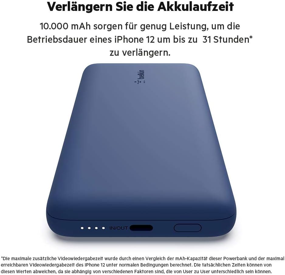 Belkin BOOSTCHARGE Plus 10K tragbares Ladegerät und Powerbank (10.000 mAh mit integriertem Lightning
