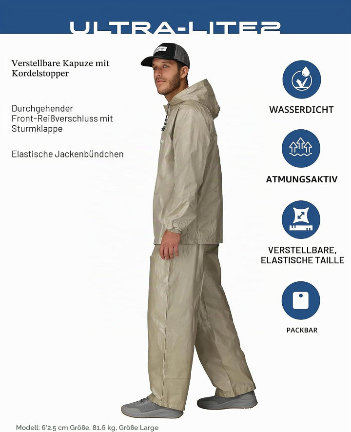 frogg toggs Herren Ultra-lite2 Wasserdichter, Atmungsaktiver Schutz-Regenanzug Regenbekleidung L kha