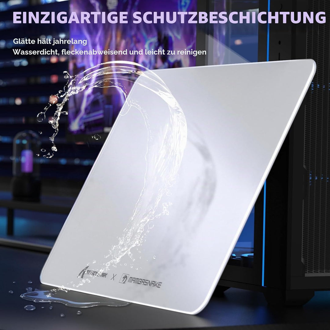 ATTACK SHARK CM05SE Verzerrtes Glas-Mauspad, 9H Härte Kratzfest, Nano-Ätzte Ultraglatte Oberfläche,