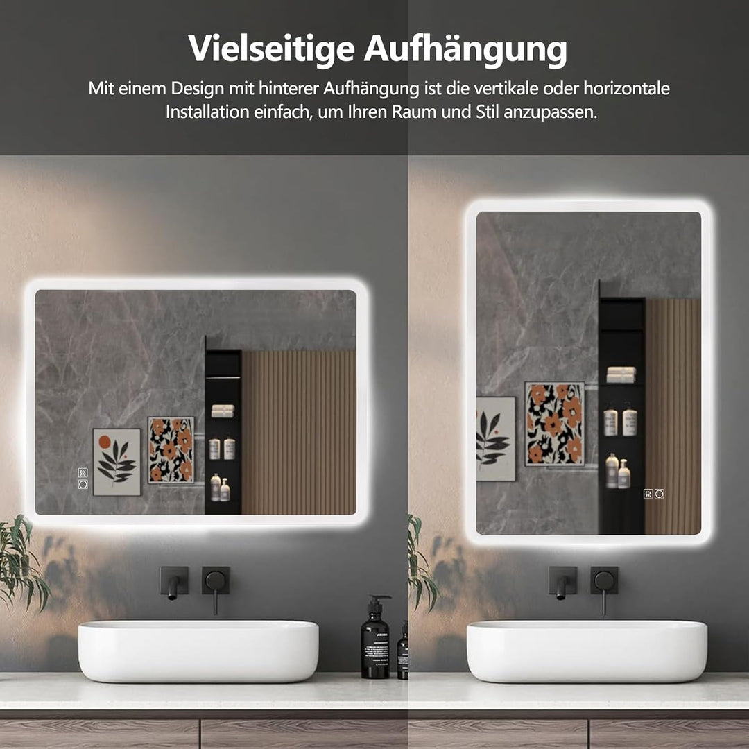 LED Badezimmerspiegel 80x60 cm, dimmbar, beschlagfrei, IP44 3 Lichtfarbe + Dimmbar 80L x 60B cm, 3 L