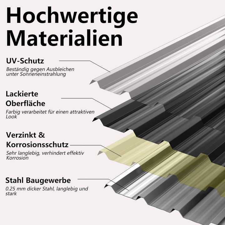 YRHome Dachbleche Trapezblech Stahlblech Formblech Platten Dachplatten Wetterfest Wellblechplatten V