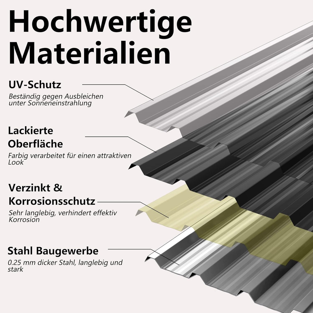 12er Dachbleche Trapezblech 129,5x45cm Stahlblech Formblech Platten Dachplatten Wetterfest Wellblech
