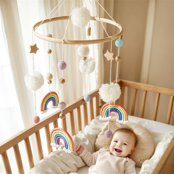 Herfair Mobiles Baby, Regenbogen Babybett Hölz Windspiele mit Bäll, Baby Mobile, Anhänger Babyzimmer