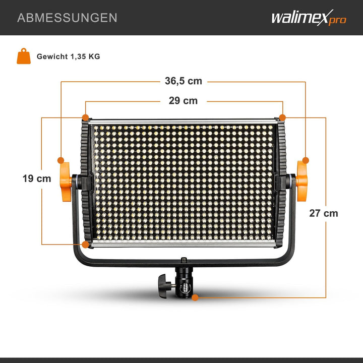 Walimex pro dimmbare LED Flächenleuchte Niova 600 Plus Daylight + Akku Slots I Videoleuchte &amp; Fotoli