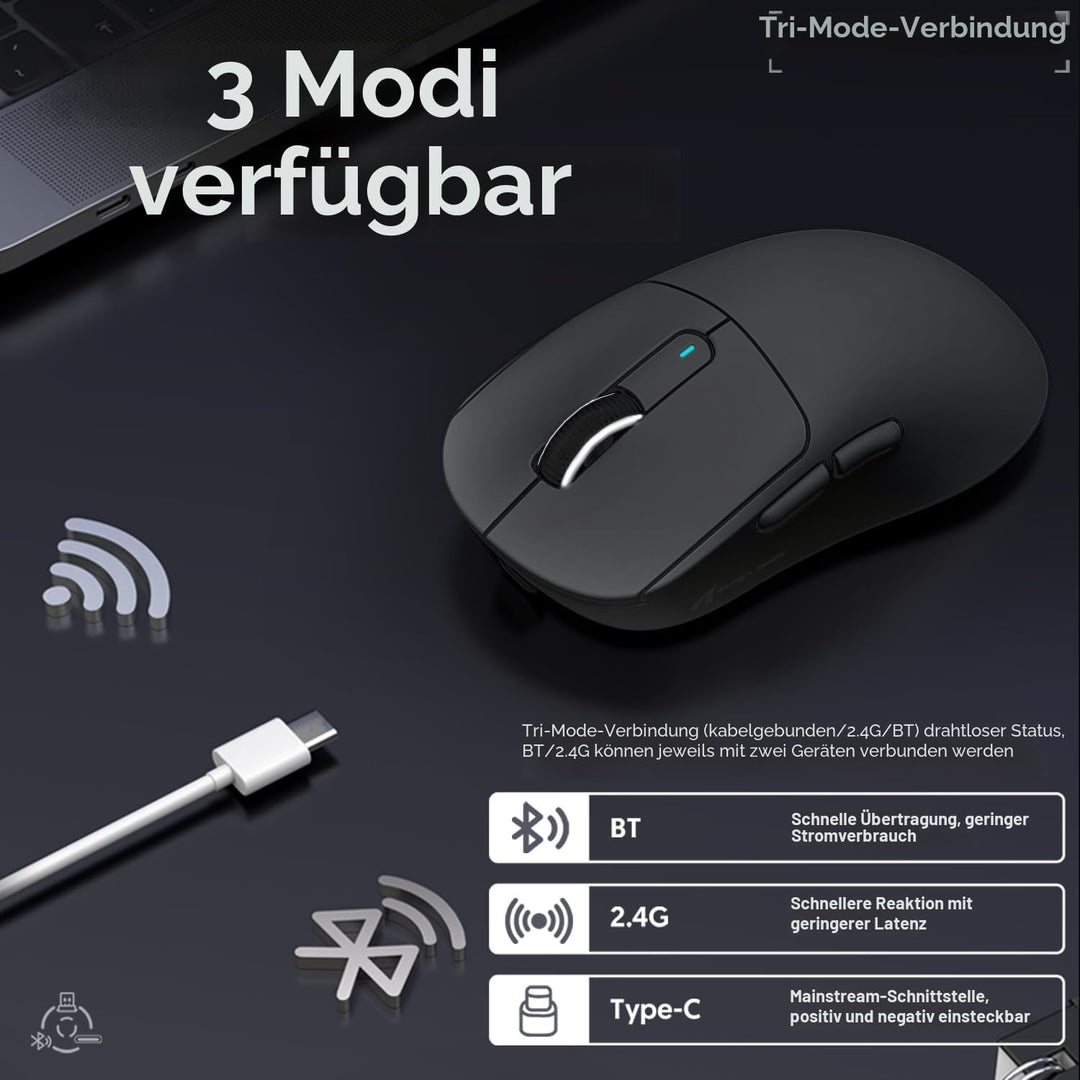 ATTACK SHARK X3MAX 49g SUPERLIGHT Mouse with Tape, PixArt PAW3950 Gaming Sensor, BT/2.4G Wireless/Wi