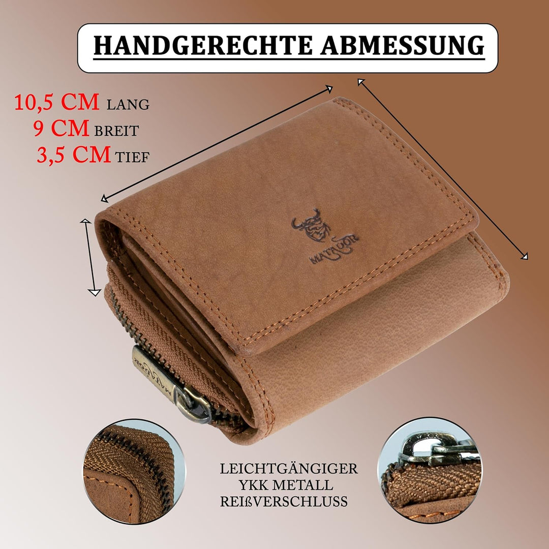 MATADOR® CHIQUITO Echt Leder Klein Geldbörse Damen Mini Geldbeutel Herren TüV geprüfter RFID & NFC S