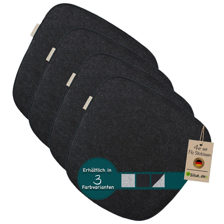 SILUK gemütliches Sitzkissen aus Filz 40cm x 40 cm - Komfortable Waschbare - 4er Set Grau I Schwarz
