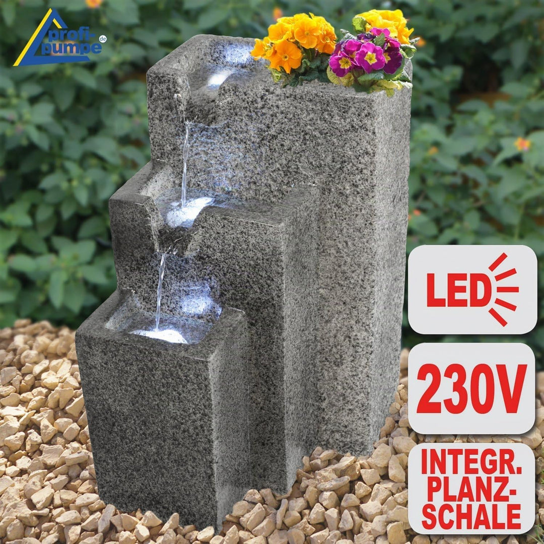 Amur Gartenbrunnen Brunnen Zierbrunnen Zimmerbrunnen Brunnen GRANITWAND-Kaskade mit LED-Licht 230V W