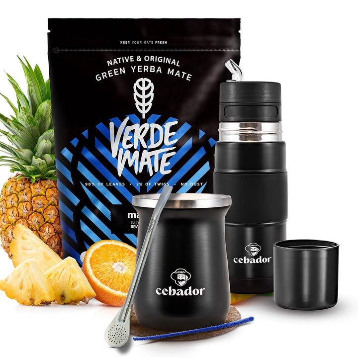 Mate Tee Set Verde Mate Mas IQ 500g - Yerbomos X 450ml, Thermobecher 250ml, Bombilla - Brasilien Yer