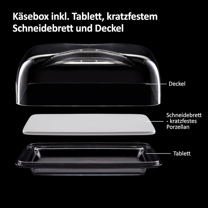 Haier – Aufbewahrungsbehälter für Käse mit Serviertablett / Porzellanplatte und Deckel / rechteckige