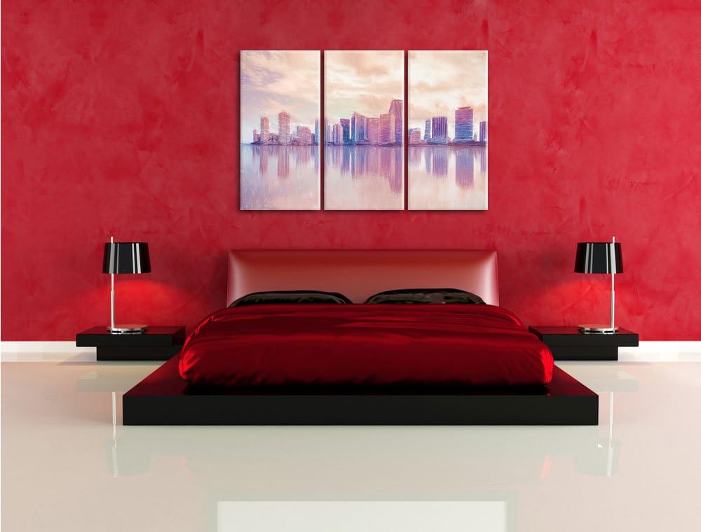 Pixxprint Miami Florida Skyline als Leinwandbild/Grösse: 3 Teilig (120x80 cm) cm/Wandbild/Kunstdruck