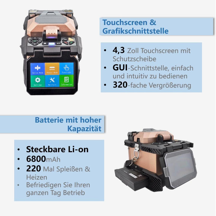 QIIRUN Glasfaser Spleissgerät Fusion Splicer, LWL Spleissgerät mit 4,3-Zoll-Touchscreen, Glasfaser-S
