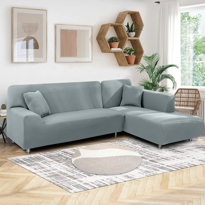 FIGOOO Sofabezug Ecksofa L Form Links Rechts Stretch Sofa Überwürfe 2er mit 2 Stück Kissenbezug Abne